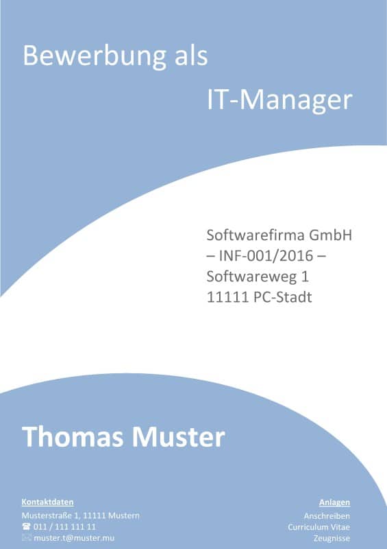 Deckblatt ohne Foto - Muster 12 zum kostenlosen Download - Bewerbung als IT Manager / Informatiker oder Projektmanager