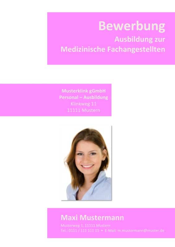 Deckblatt Bewerbung Mustervorlage für Auszubildende in medizinischen Berufen z.B. medizinische Fachangstellte / Krankenschwester / Altenpflegerin