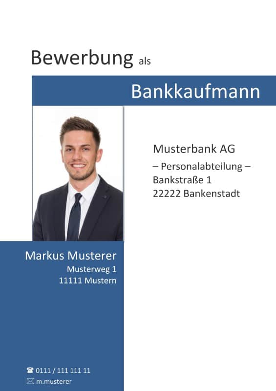 Kostenloses Deckblatt Muster für Bankkaufmann / Bankkauffrau / Immobilienberufe oder Manager-Positionen.