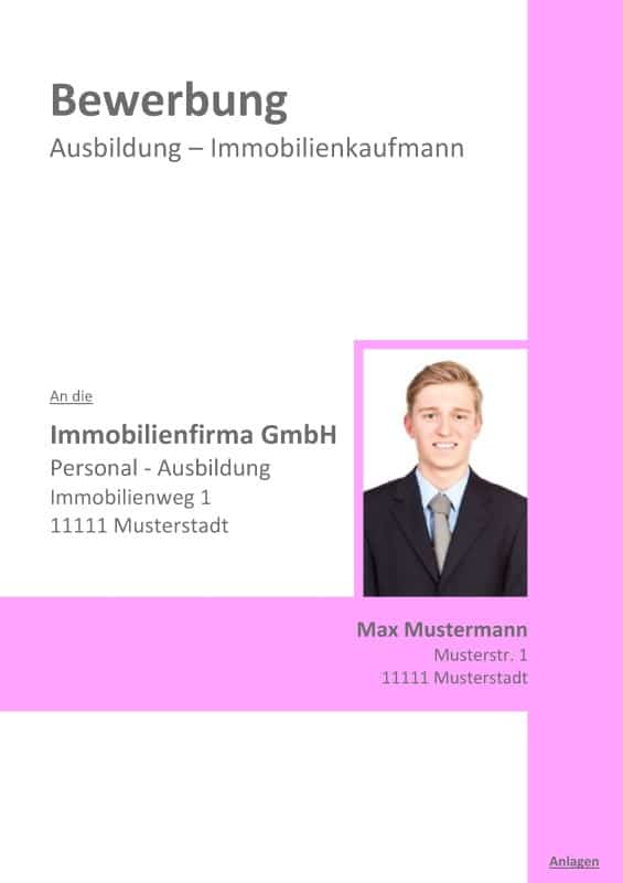 Deckblatt Muster und Vorlage für Auszubildende - z. B. für eine Ausbildung zum Immobilienkaufmann / Kaufmann / Kauffrau / Bürokommunikation