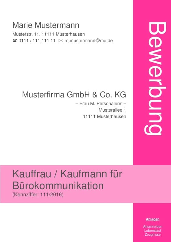 Deckblatt ohne Foto für OpenOffice als Vorlage / Muster für Kauffrau / Kaufmann für Bürokommunikation.