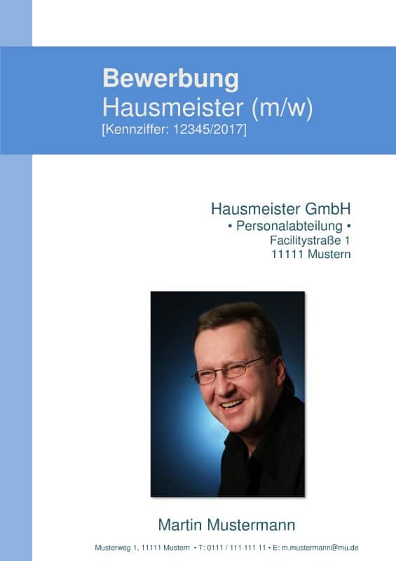 Deckblattmuster / -vorlage - Bewerbung Hausmeister - .odt / OpenOffice Format - kostenloser Download